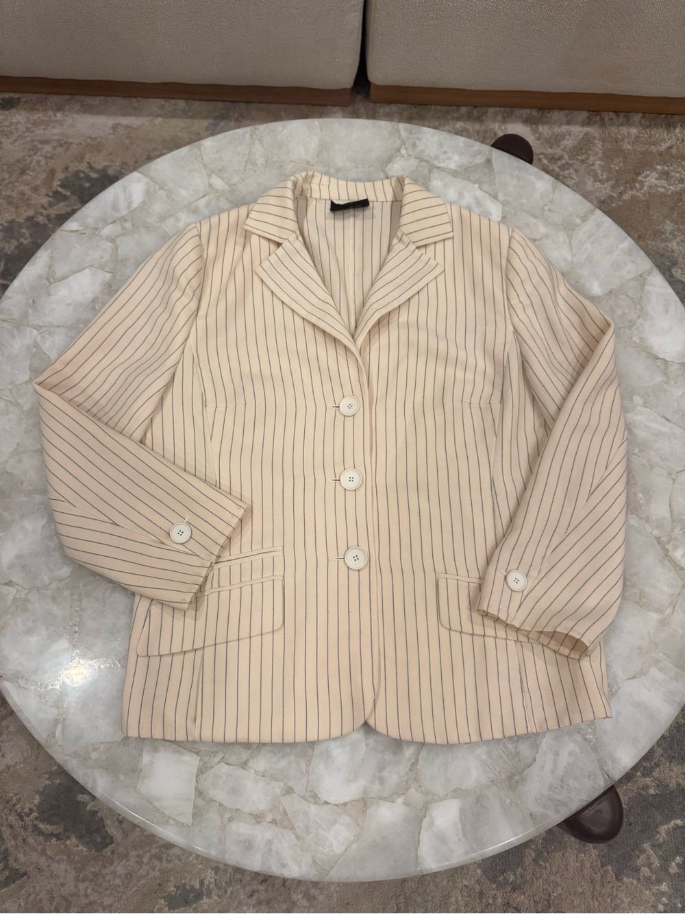 Akris Wool Italy Made Women's Cream Pinstripe Blazer Jacket